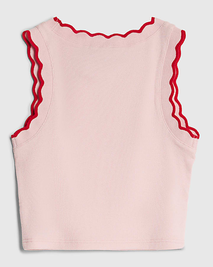 Girls Pink Scallop Trim Tank Top