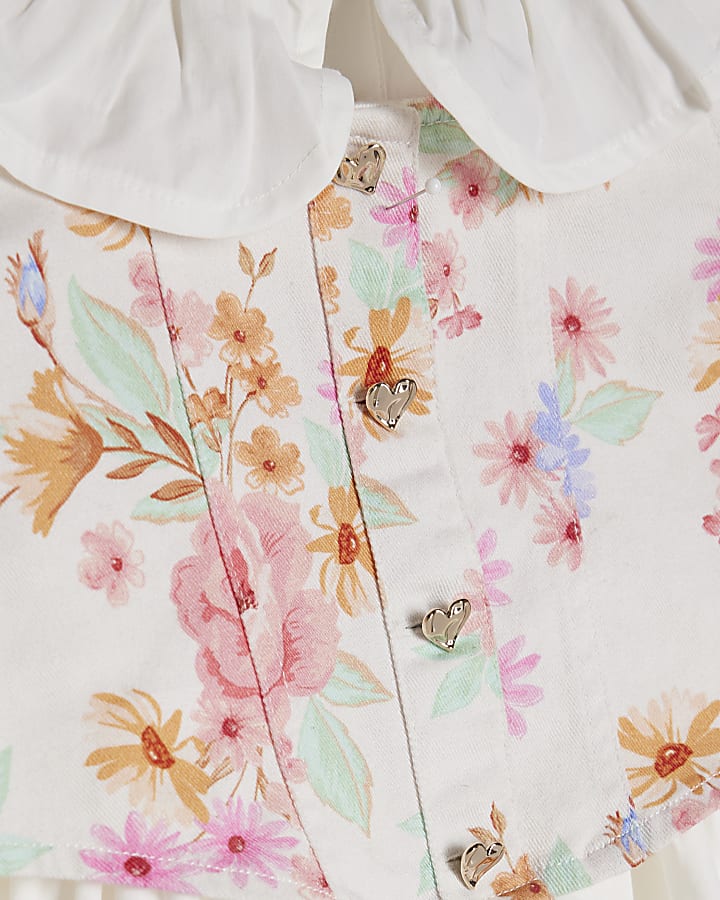 Girls White 2 In 1 Floral Dress