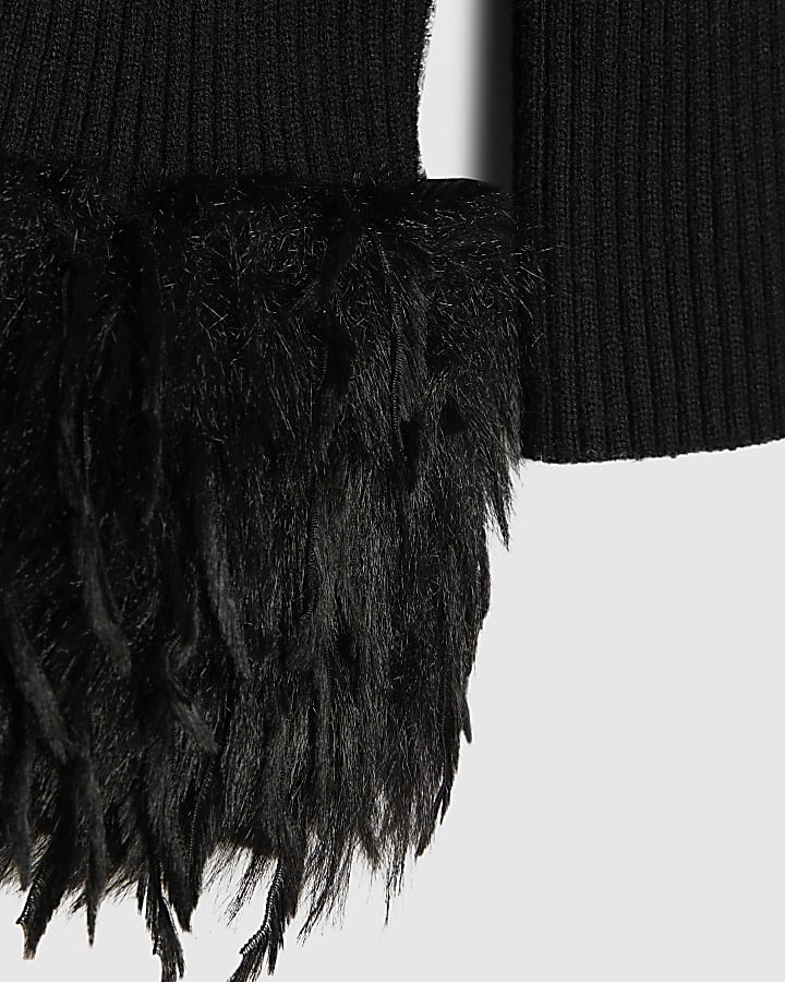 Girls Black Feather Skirt Set