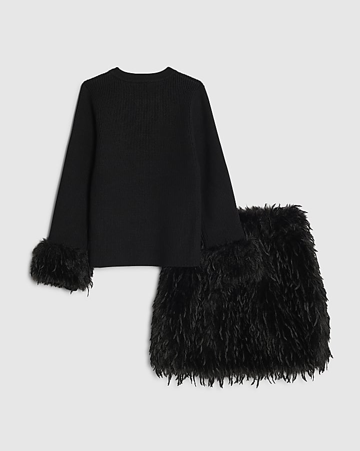 Girls Black Feather Skirt Set