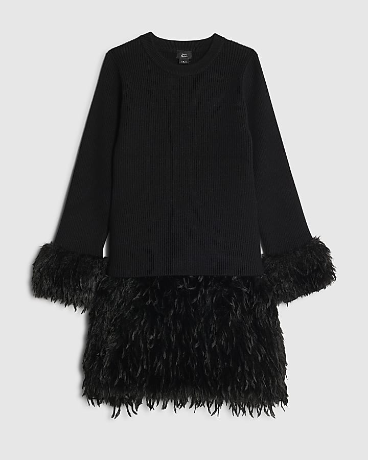 Girls Black Feather Skirt Set