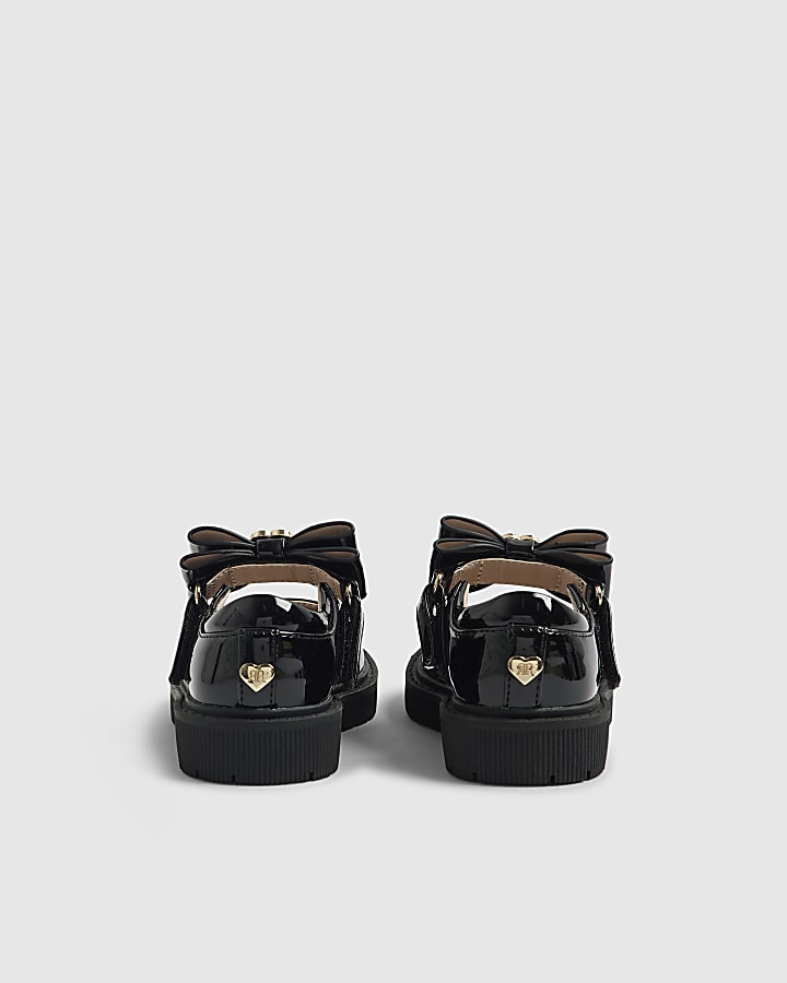 Mini Girls Black Bow Straps Mary Jane Shoes