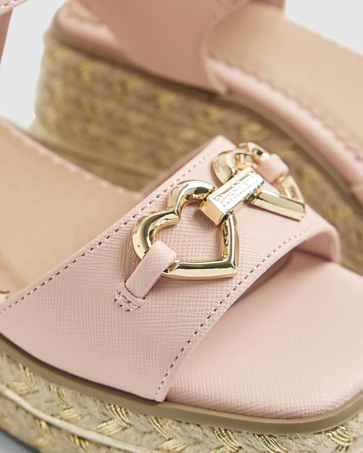 Girls Pink Heart Snaffle Wedge Sandals