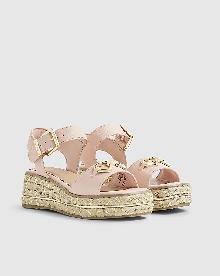 Girls Pink Heart Snaffle Wedge Sandals