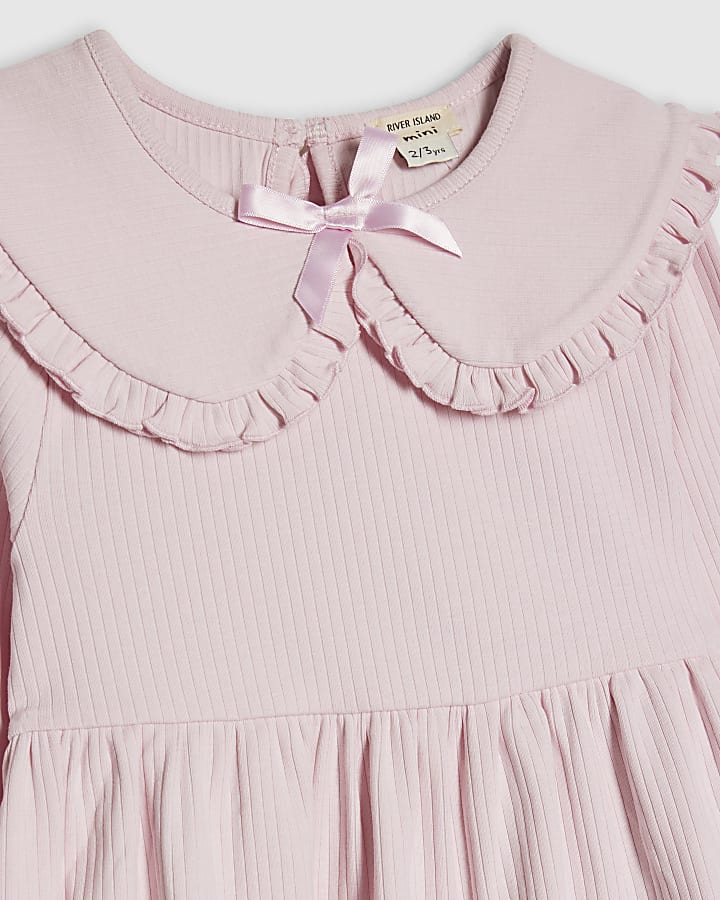 Mini Girls Pink Rib Collar Peplum Top Set