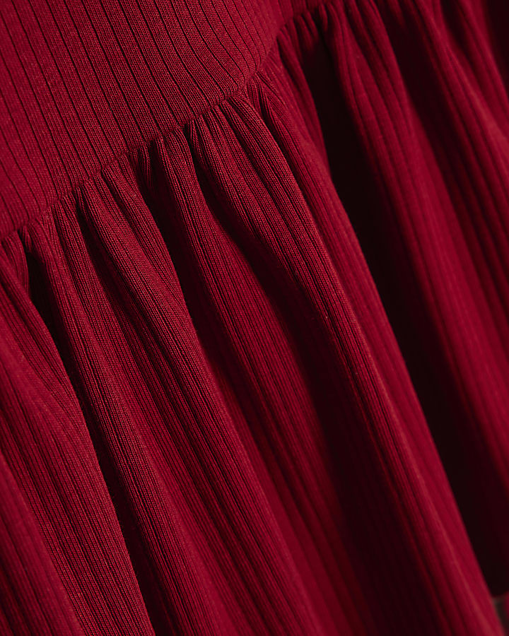 Mini Girls Red Ribbed Collar Top Set