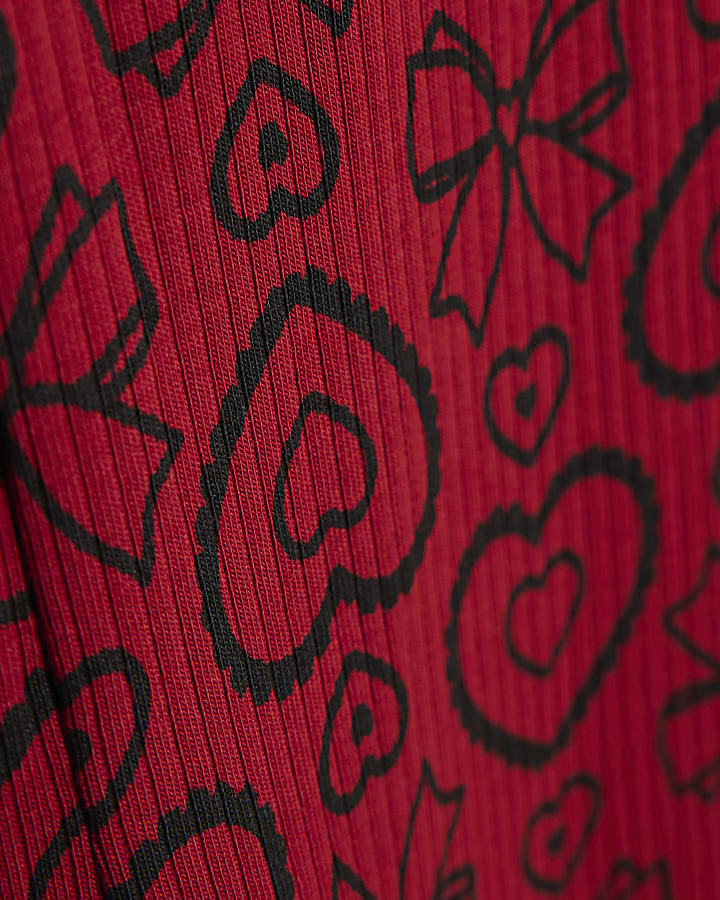 Mini Girls Red Ribbed Collar Top Set