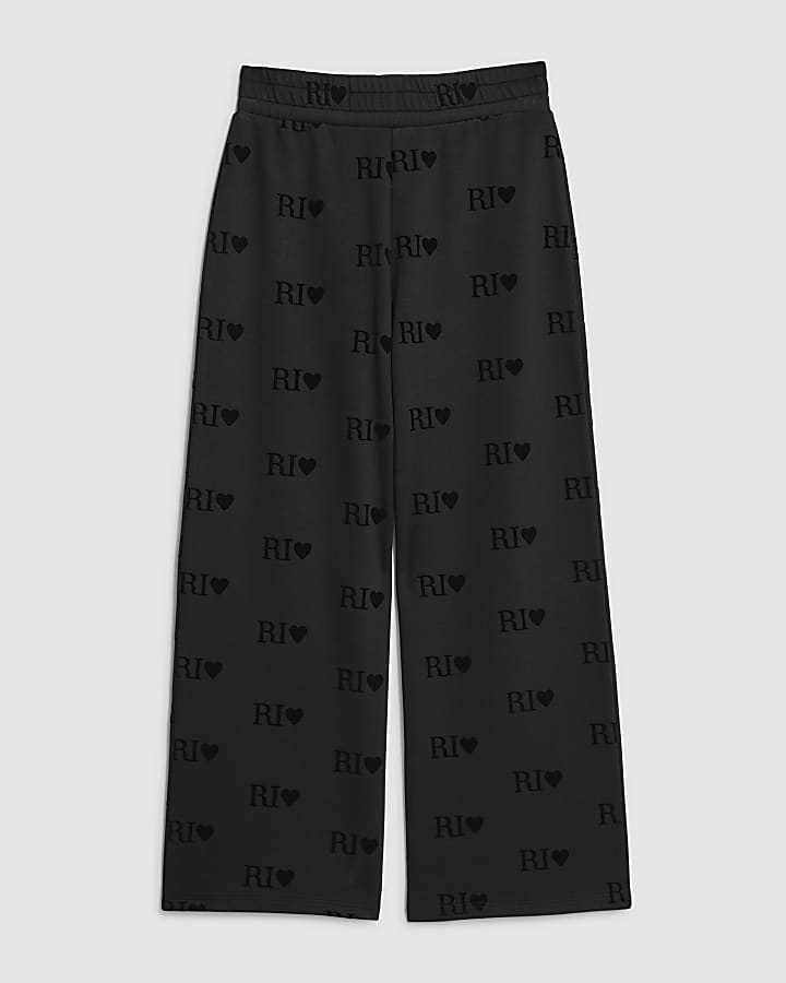 Girls Black RI Heart Tracksuit Bottoms