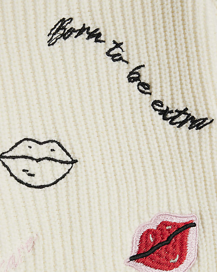 Mini Girls Cream Ladybird Lips Jumper