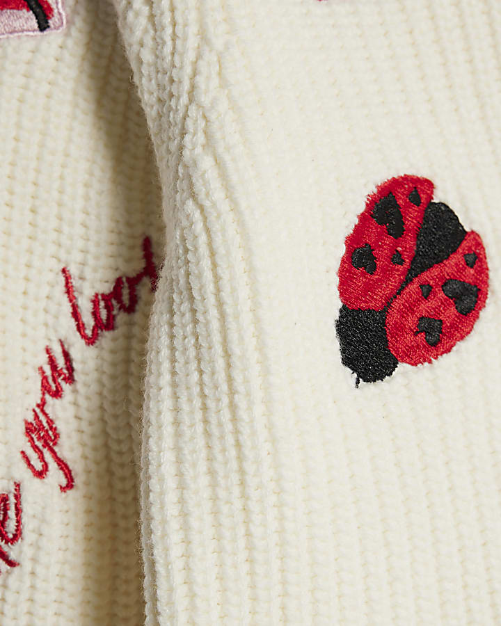 Mini Girls Cream Ladybird Lips Jumper