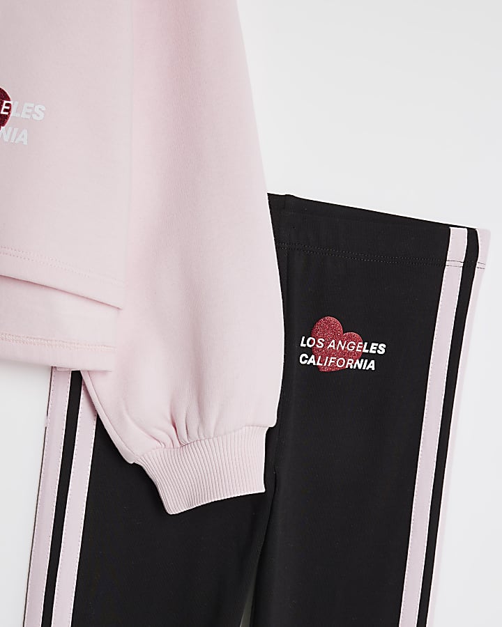 Girls Pink Iconic Hoodie And Leggings Set