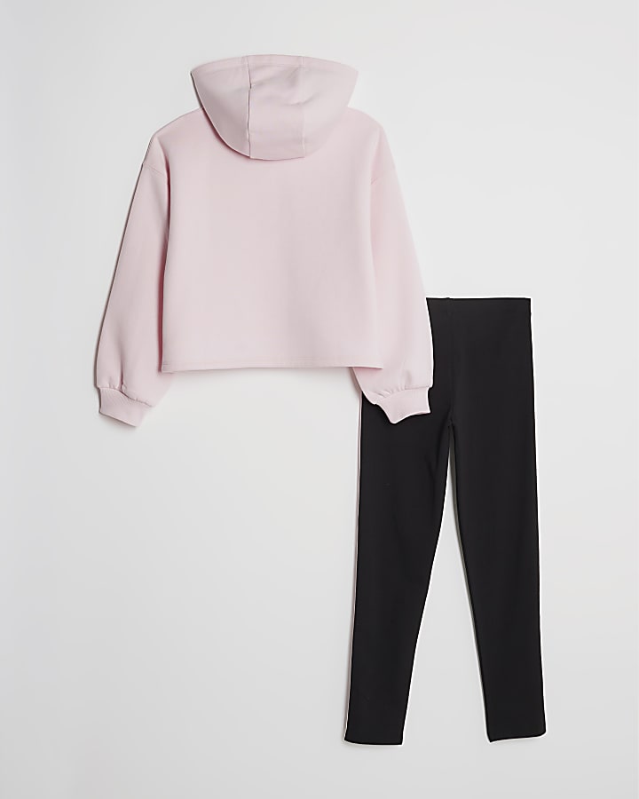 Girls Pink Iconic Hoodie And Leggings Set