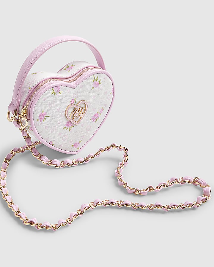 Girls Pink Ditsy Floral Heart Cross Body Bag