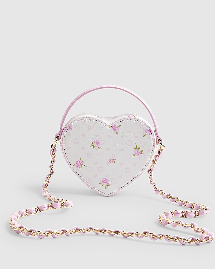 Girls Pink Ditsy Floral Heart Cross Body Bag