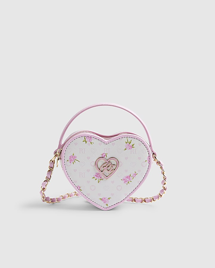 Girls Pink Ditsy Floral Heart Cross Body Bag