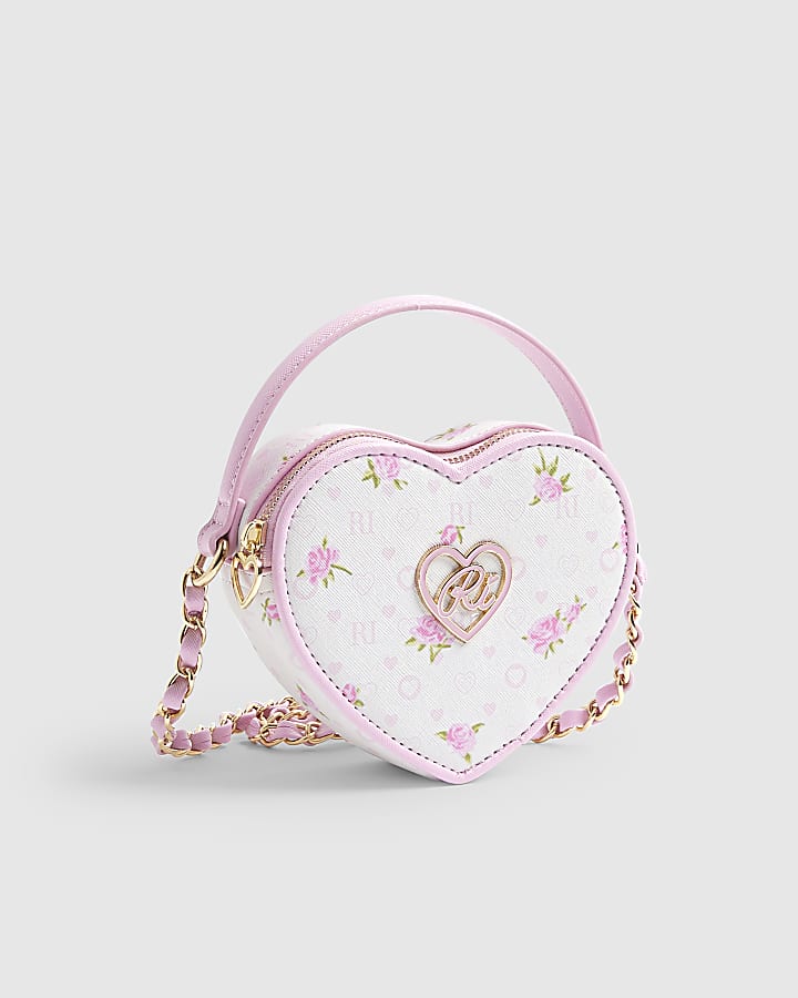 Girls Pink Ditsy Floral Heart Cross Body Bag