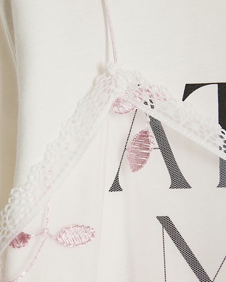 Girls White Lace 2 in 1 T-Shirt