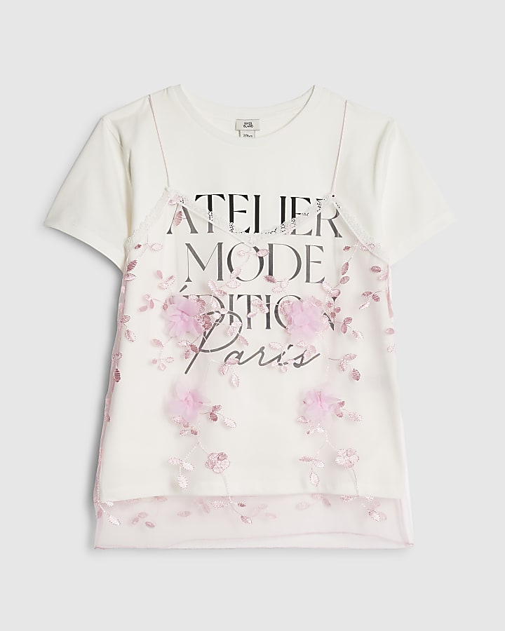 Girls White Lace 2 in 1 T-Shirt