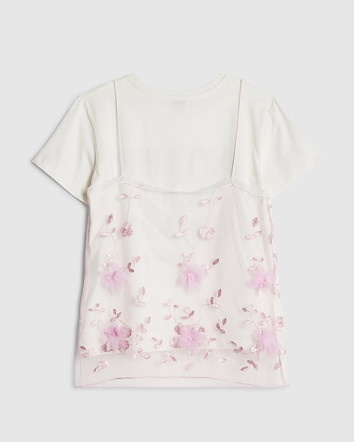 Girls White Lace 2 in 1 T-Shirt