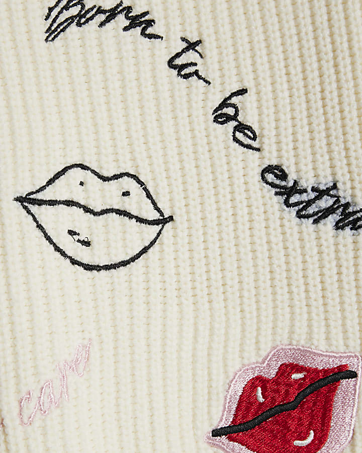 Girls Cream Ladybird Lips Jumper