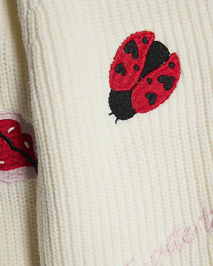 Girls Cream Ladybird Lips Jumper