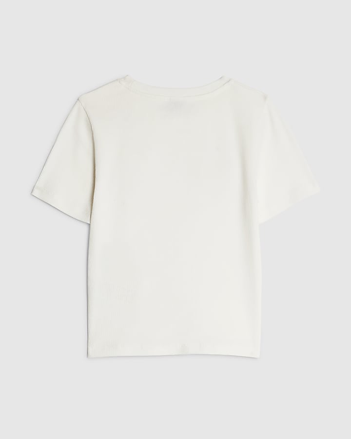 Girls White Ribbed Fur Heart Baby T-shirt