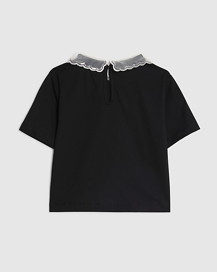 Girls Black Lace Collar Beauty T-shirt