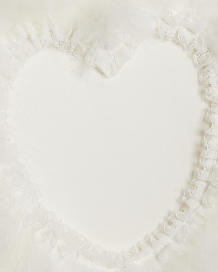 Girls White Feather Heart T-Shirt