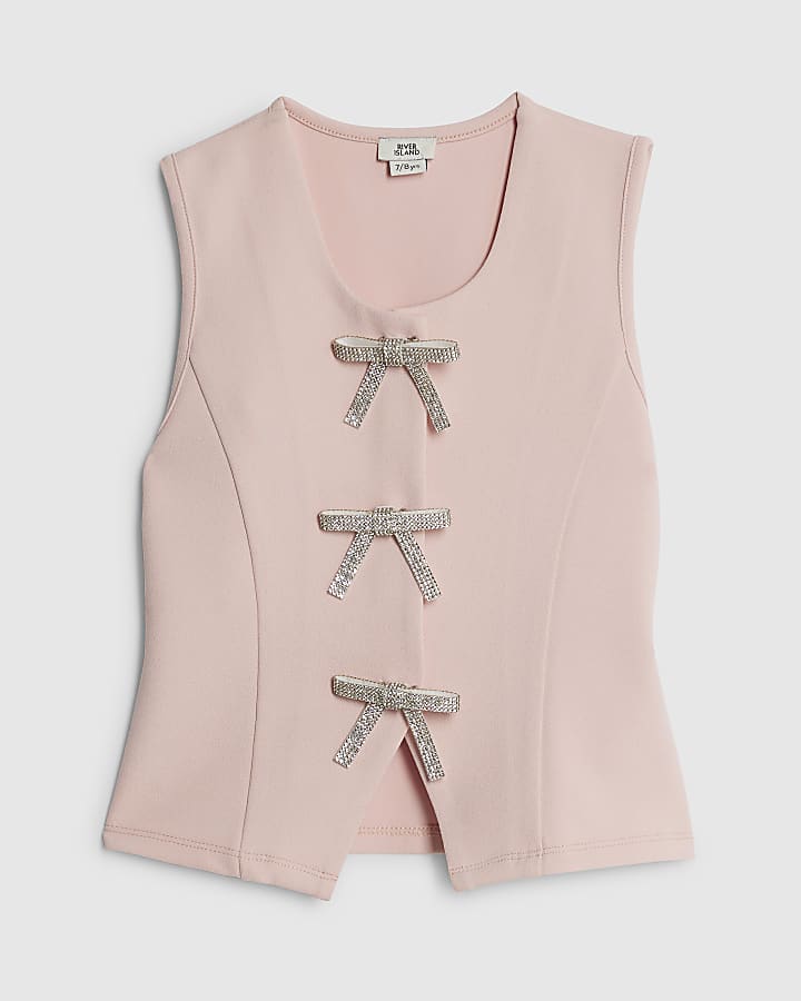 Girls Pink Bow Waistcoat