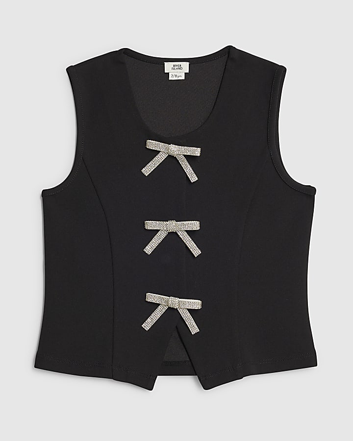 Girls Black Bow Waistcoat