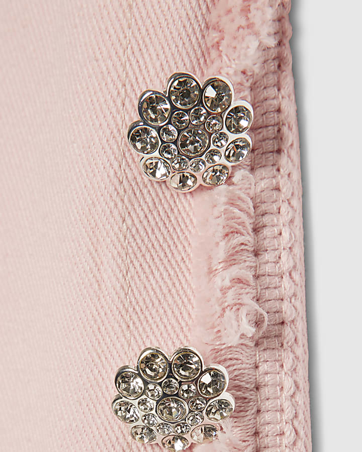 Girls Pink Denim Peplum Top Set