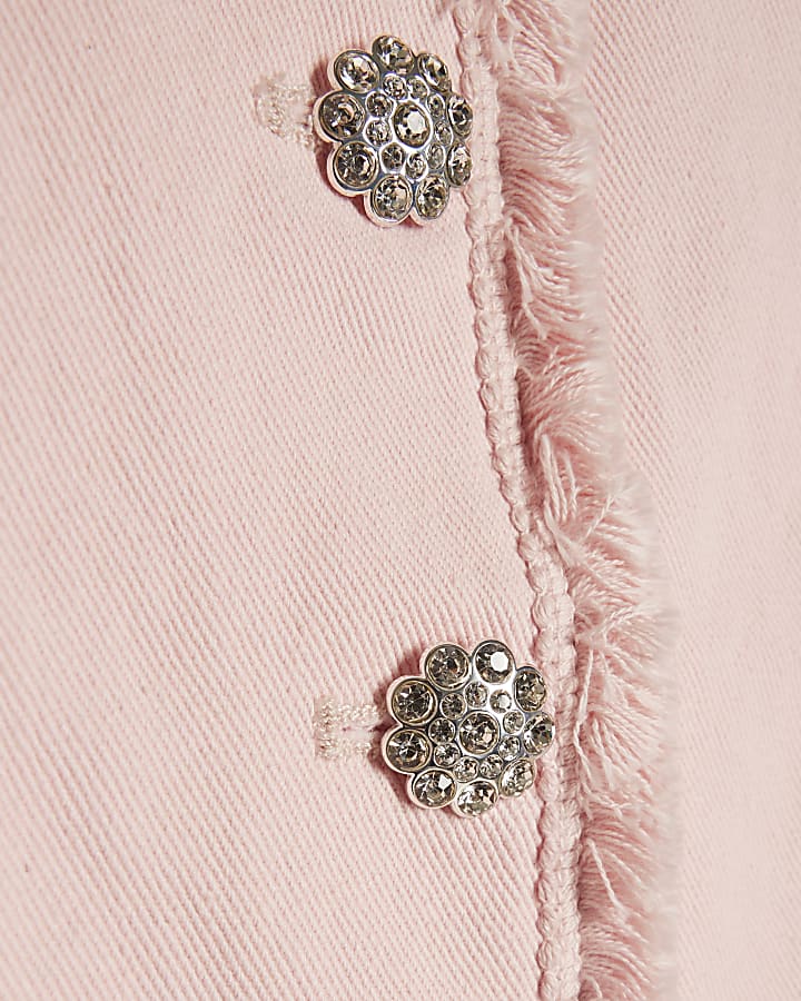 Girls Pink Denim Peplum Top Set