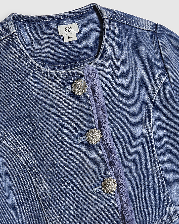 Girls Blue Denim Peplum Top Set