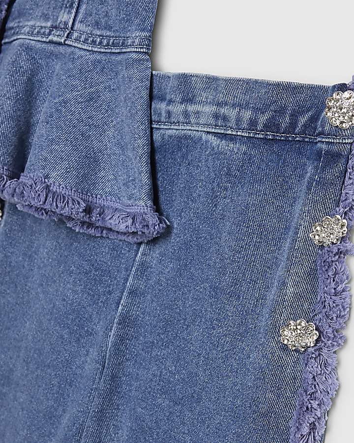 Girls Blue Denim Peplum Top Set