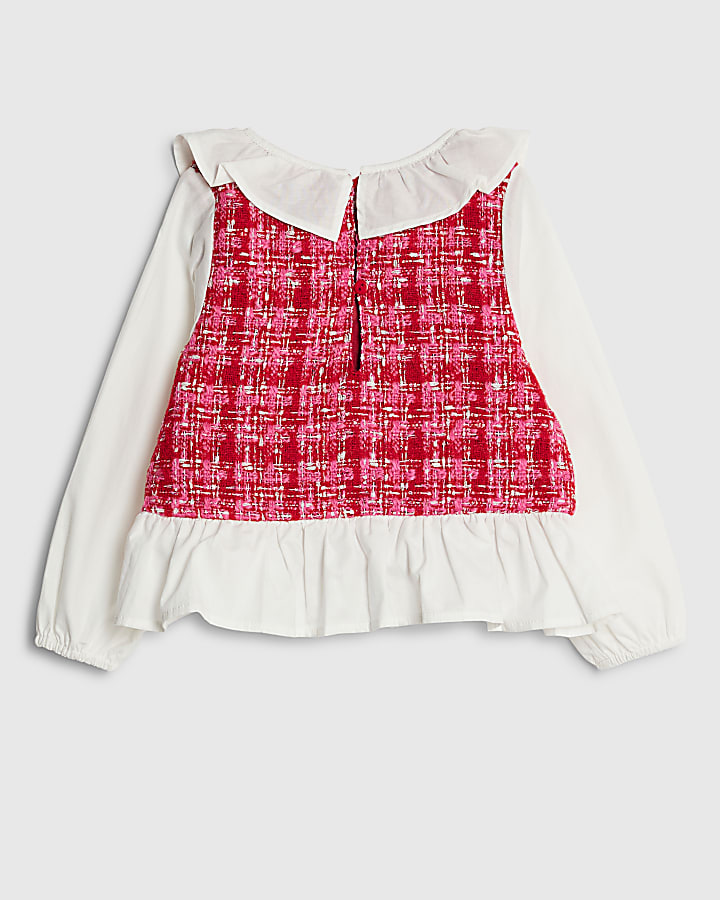 Mini Girls Pink Boucle Peplum Top