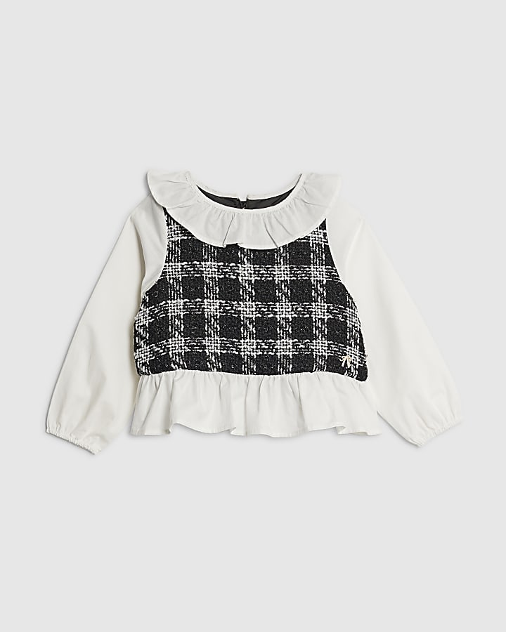 Mini Girls Black Boucle Peplum Top
