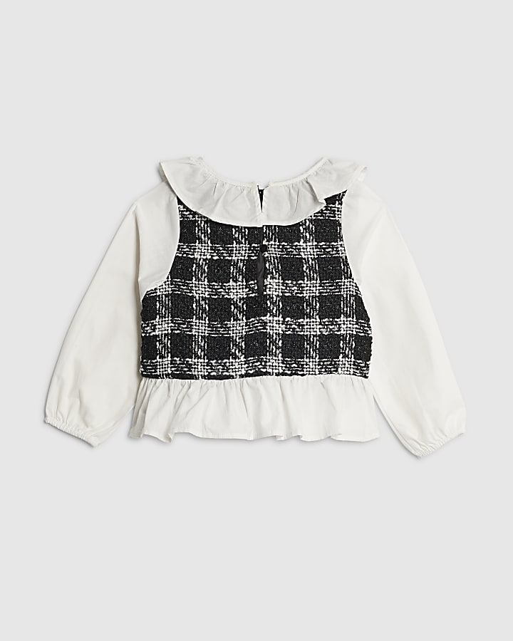 Mini Girls Black Boucle Peplum Top