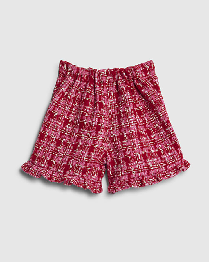 Mini Girls Pink Boucle Frill Shorts