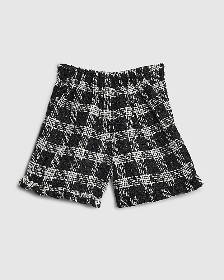 Mini Girls Black Boucle Frill Shorts