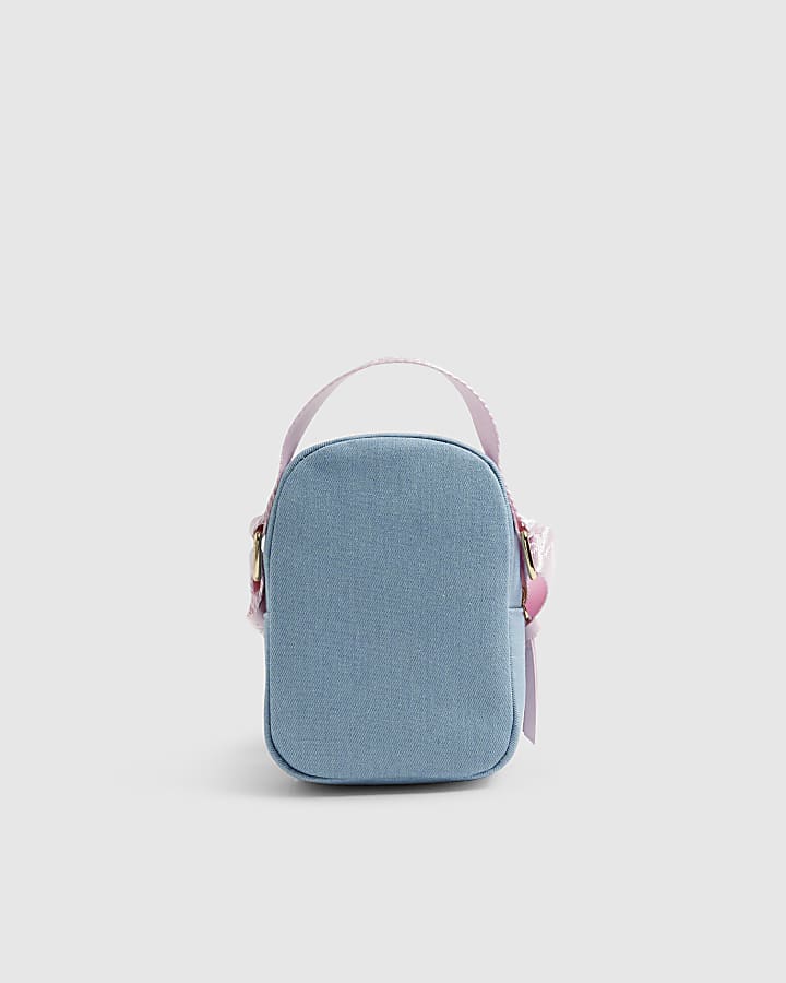 Girls Blue Denim Diamante Bow Cross Body Bag
