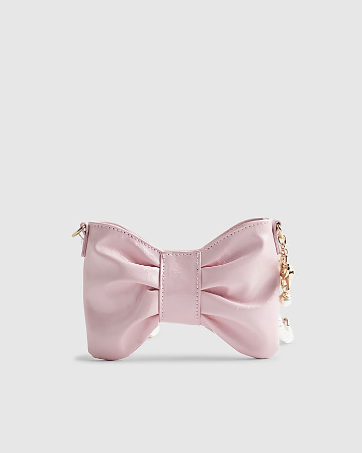 Girls Pink Pearl Handle Bow Cross Body Bag
