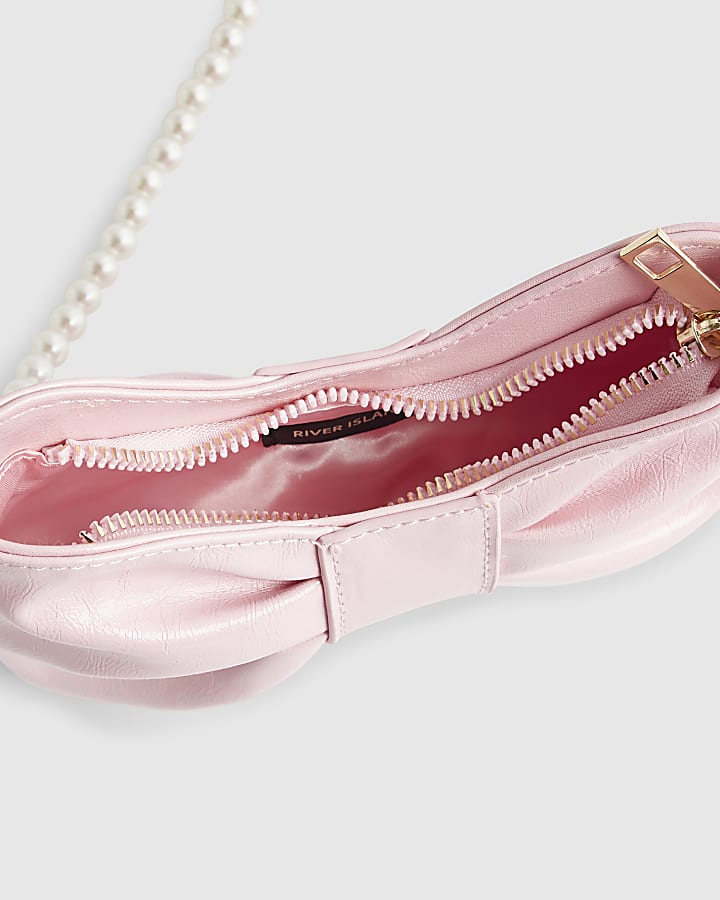 Girls Pink Pearl Handle Bow Cross Body Bag