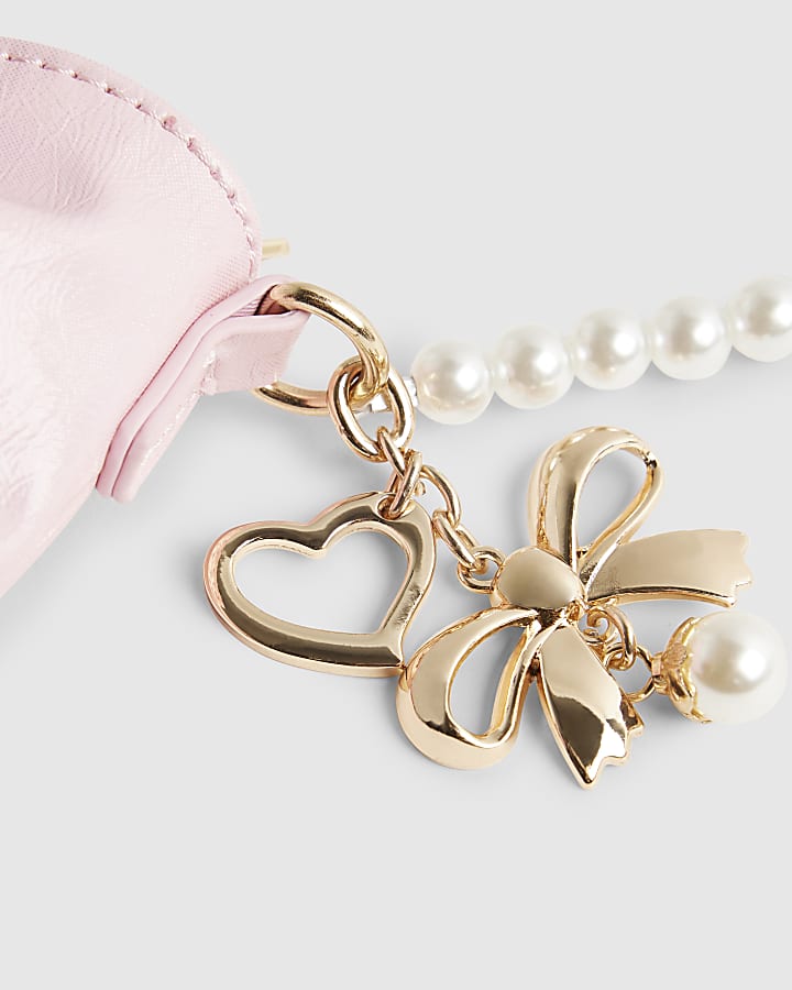 Girls Pink Pearl Handle Bow Cross Body Bag