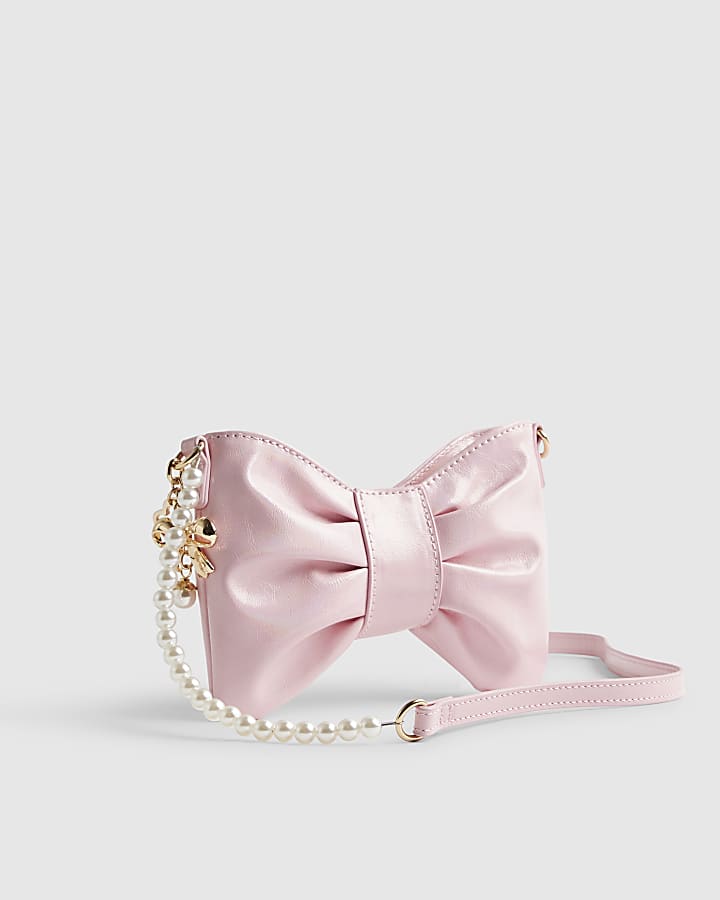 Girls Pink Pearl Handle Bow Cross Body Bag