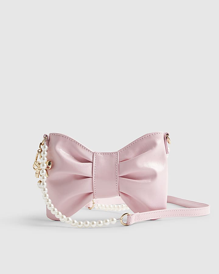Girls Pink Pearl Handle Bow Cross Body Bag