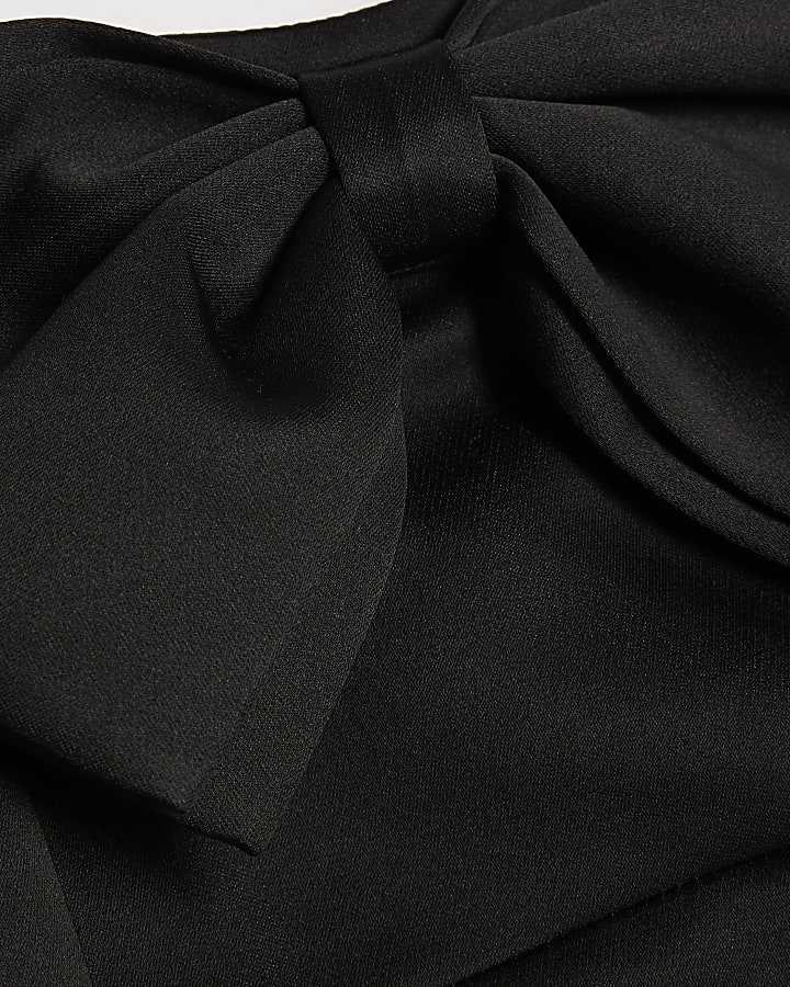 Girls Black Bow Floral Hem Dress