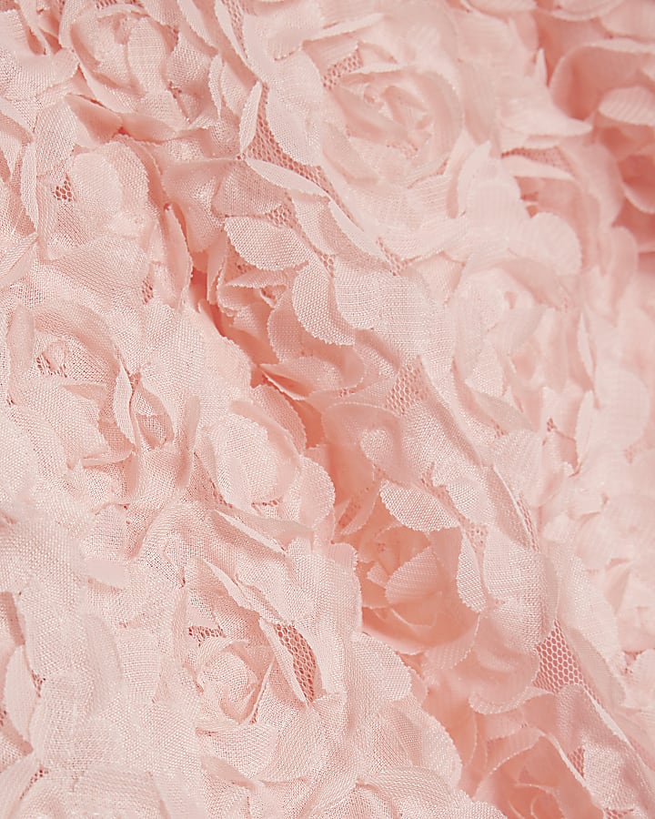 Girls Black Bow Floral Hem Dress