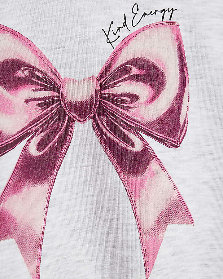 Mini Girls Grey Bow Hoodie And Leggings  Set