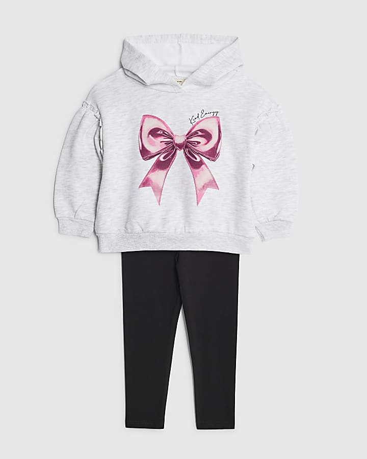 Mini Girls Grey Bow Hoodie And Leggings  Set