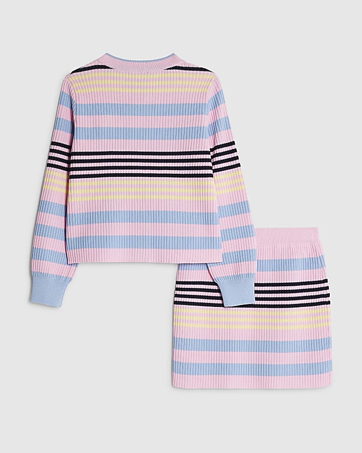 Girls Pink Stripe Cardigan Set